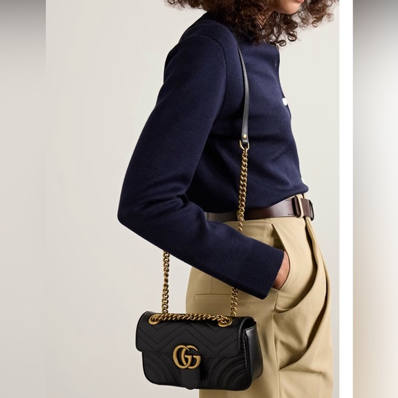 Gucci GG Black Leather Marmont Crossbody Shoulder Bag - Picture 9 of 12